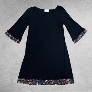 Love Story | Black Floral Patch Contrast Trim Minimalistic Tunic Dress